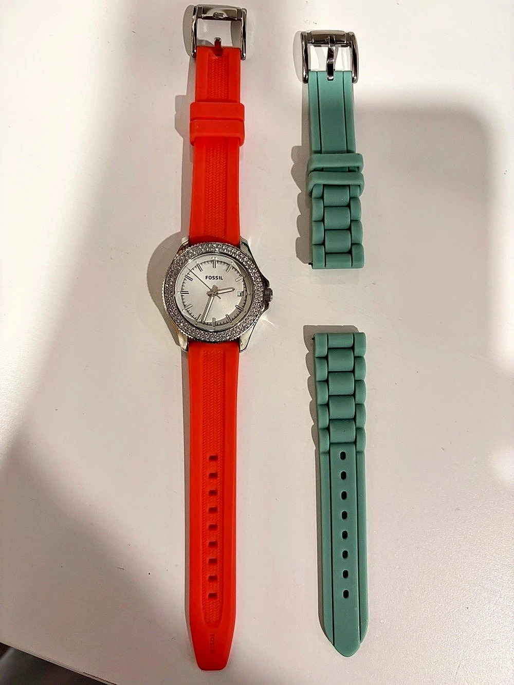 Fossil Watch with Interchangeable Bands in Orange & Green